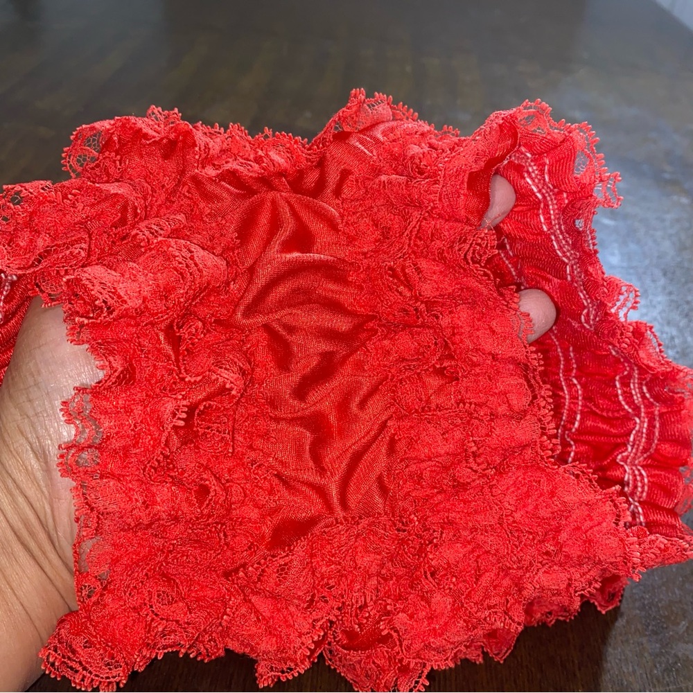 Vtg Malco Modes Red Ruffled Lace Cotton Pettipants Bloomers Panties Medium - Picture 2 of 8